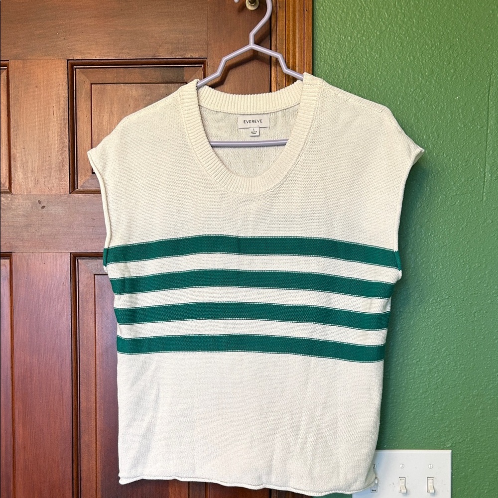 Evereve Ivory and Green Striped Knit Top